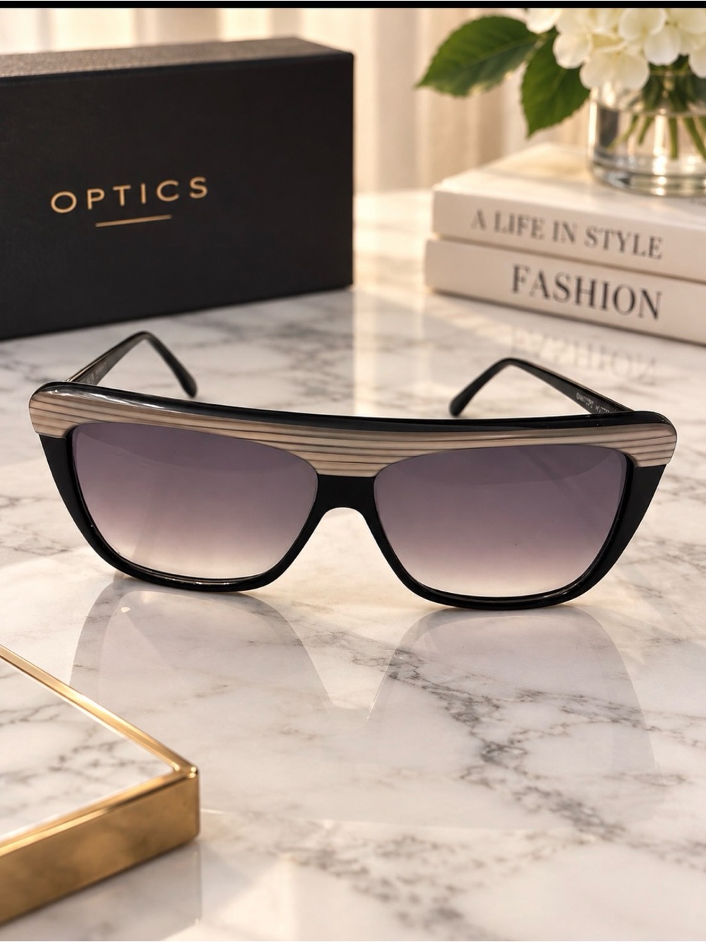 Vintage Black Sunglasses Sanford Hutton Pearl And Black Optics In Color